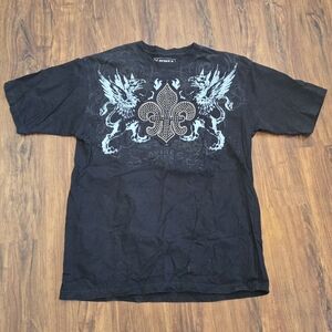 Avirex Y2K Black Graphic Tee Studded Silver Fleur De Lis And Griffins Mens Large